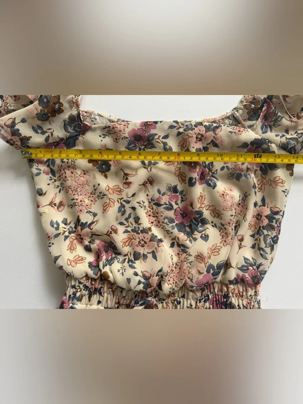 Mi Ami Floral Metallic Lurex Square Neck Mini Dress (XXS)